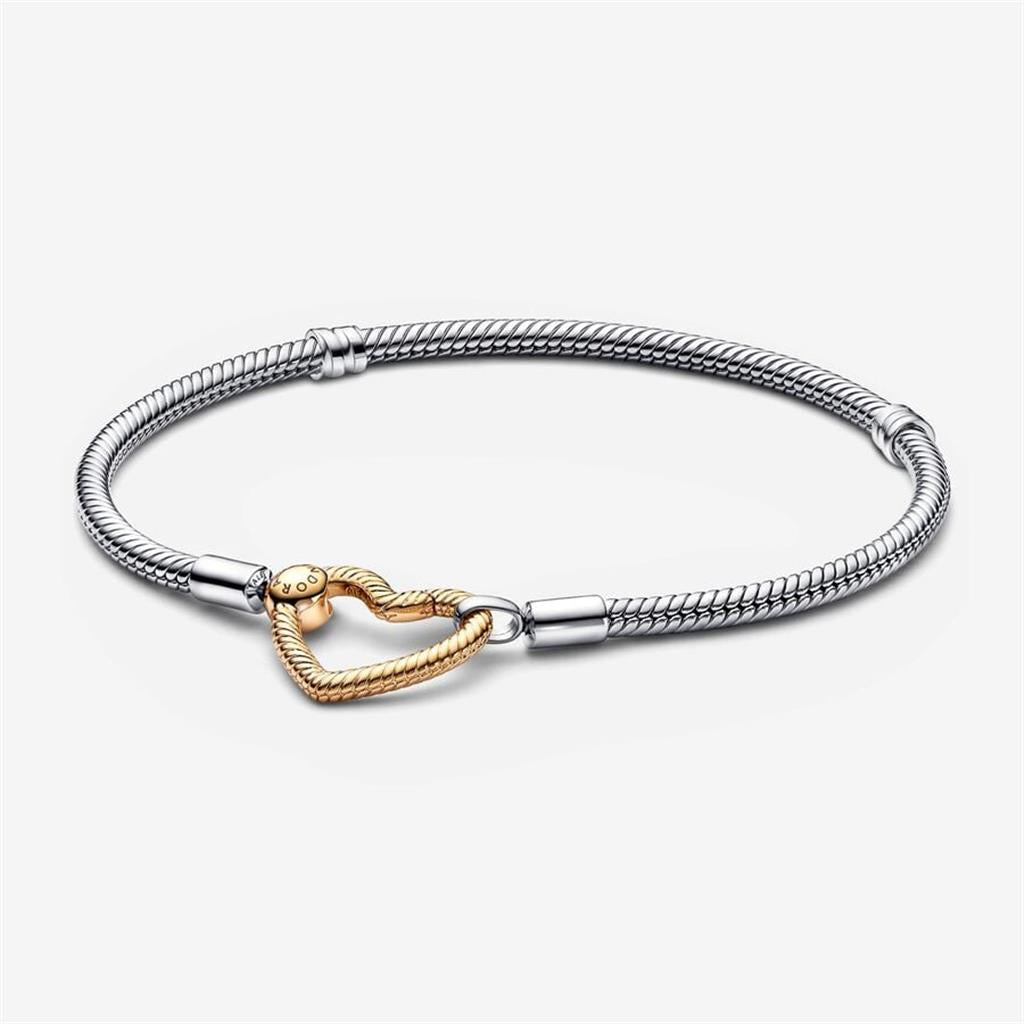 Pandora Moments Heart Closure Snake Chain Bracelet Size 19