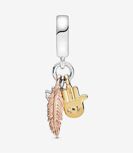 Pandora Moments Hamsa, All-seeing Eye & Feather Spirituality Dangle Charm