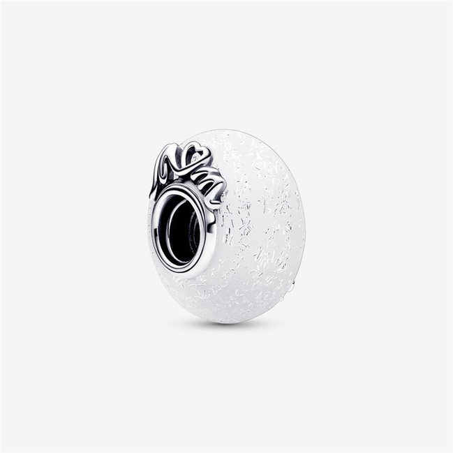 Pandora Moments Glittery White Murano Glass Mom & Love Charm