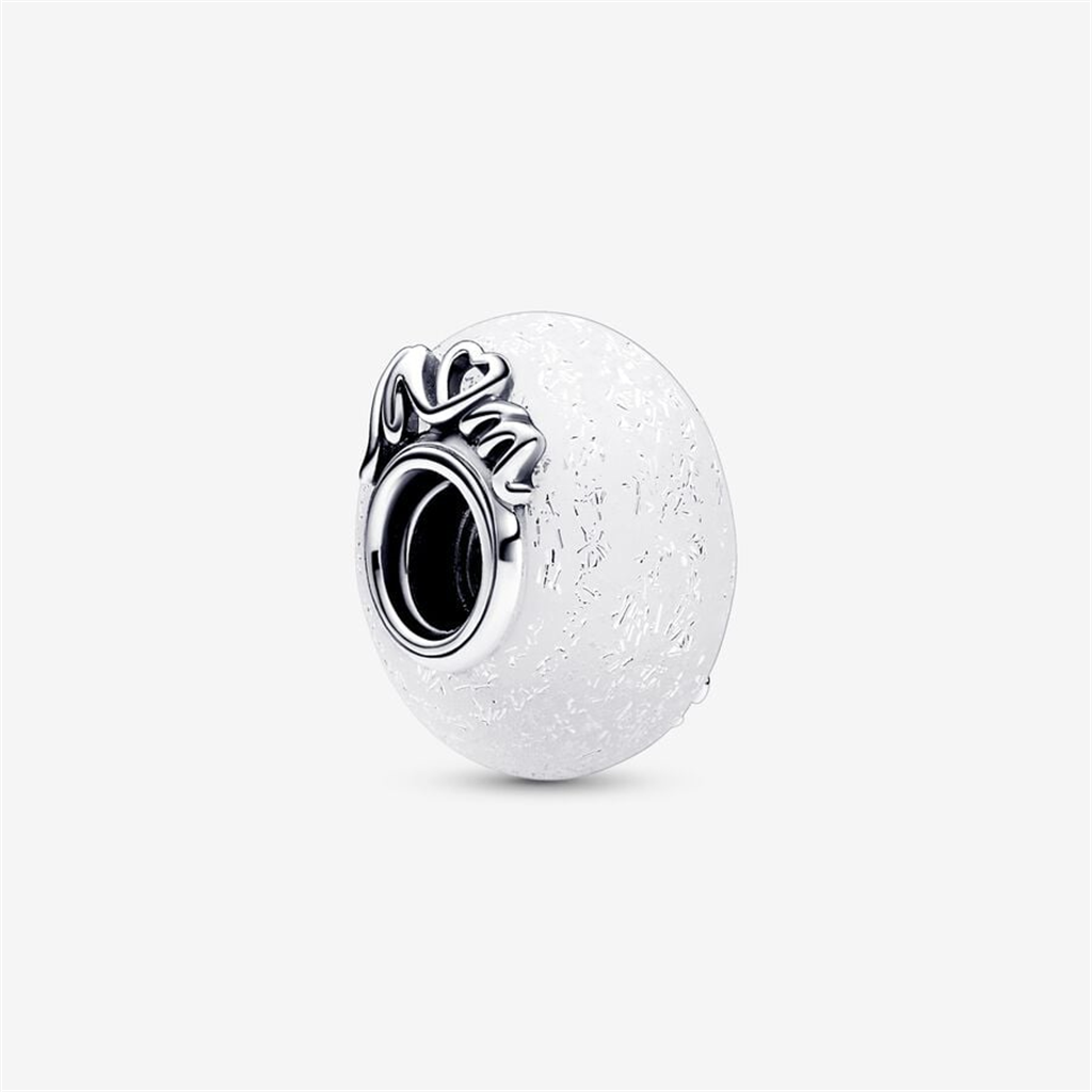 Pandora Moments Glittery White Murano Glass Mom & Love Charm