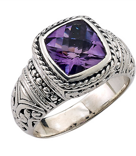 Samuel B Sterling Silver Honest Cushion Cut Amethyst Ring