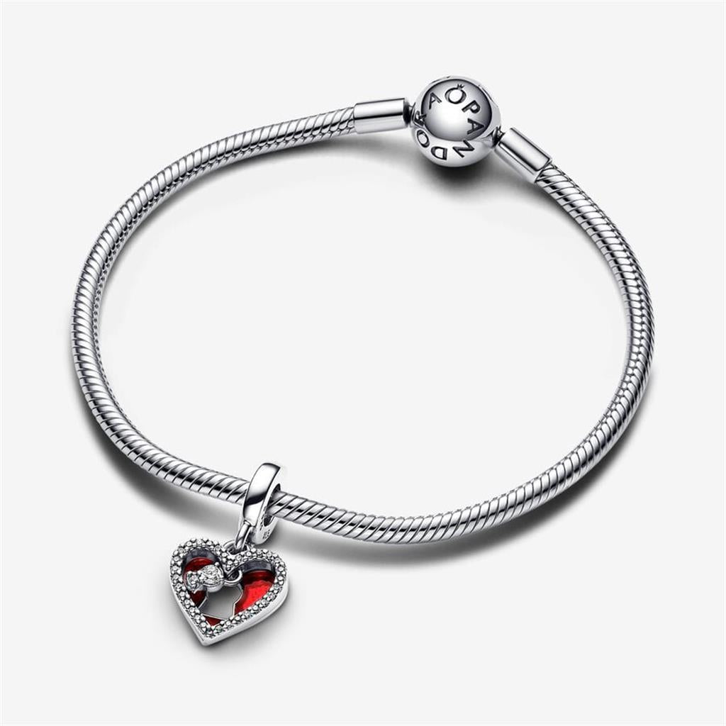 Pandora Moments Red Heart And Keyhole Double Dangle Charm