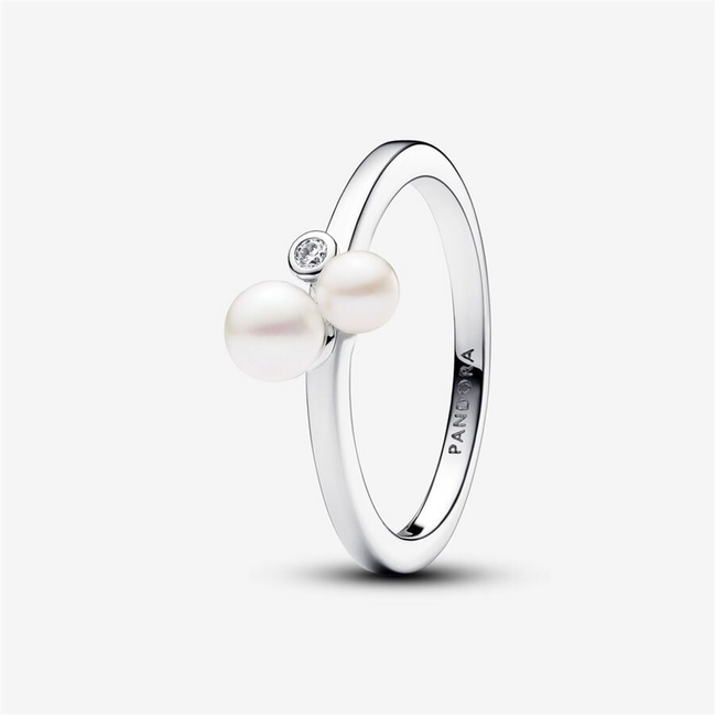 Pandora Timeless Duo Treated Freshwater Cultured Pearls Ring Size 6