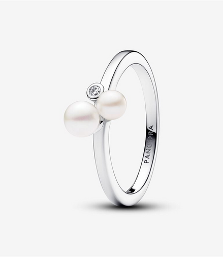 Pandora Timeless Duo Treated Freshwater Cultured Pearls Ring Size 7.5