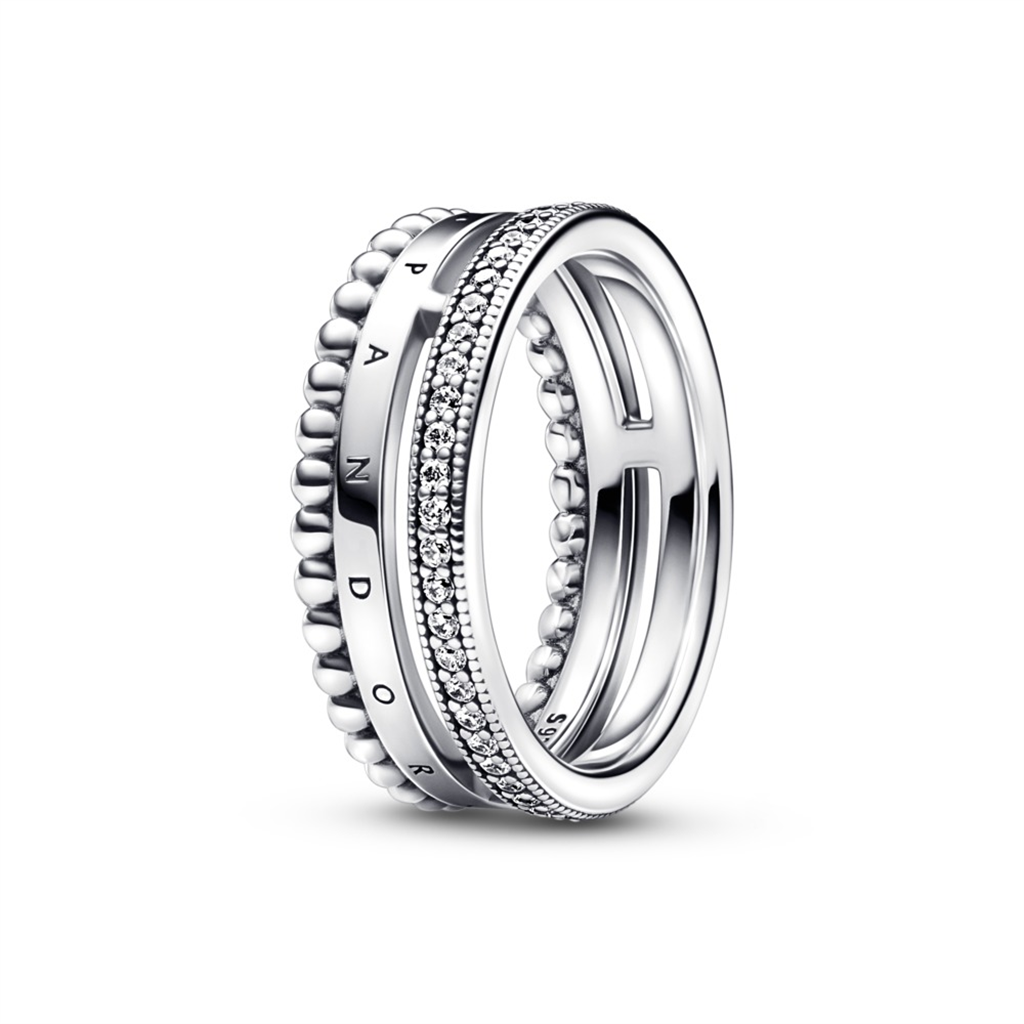Pandora Signature Logo Pavé & Beads Ring Size 8.5