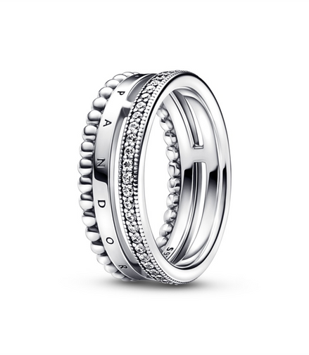 Pandora Signature Logo Pavé & Beads Ring Size 8.5