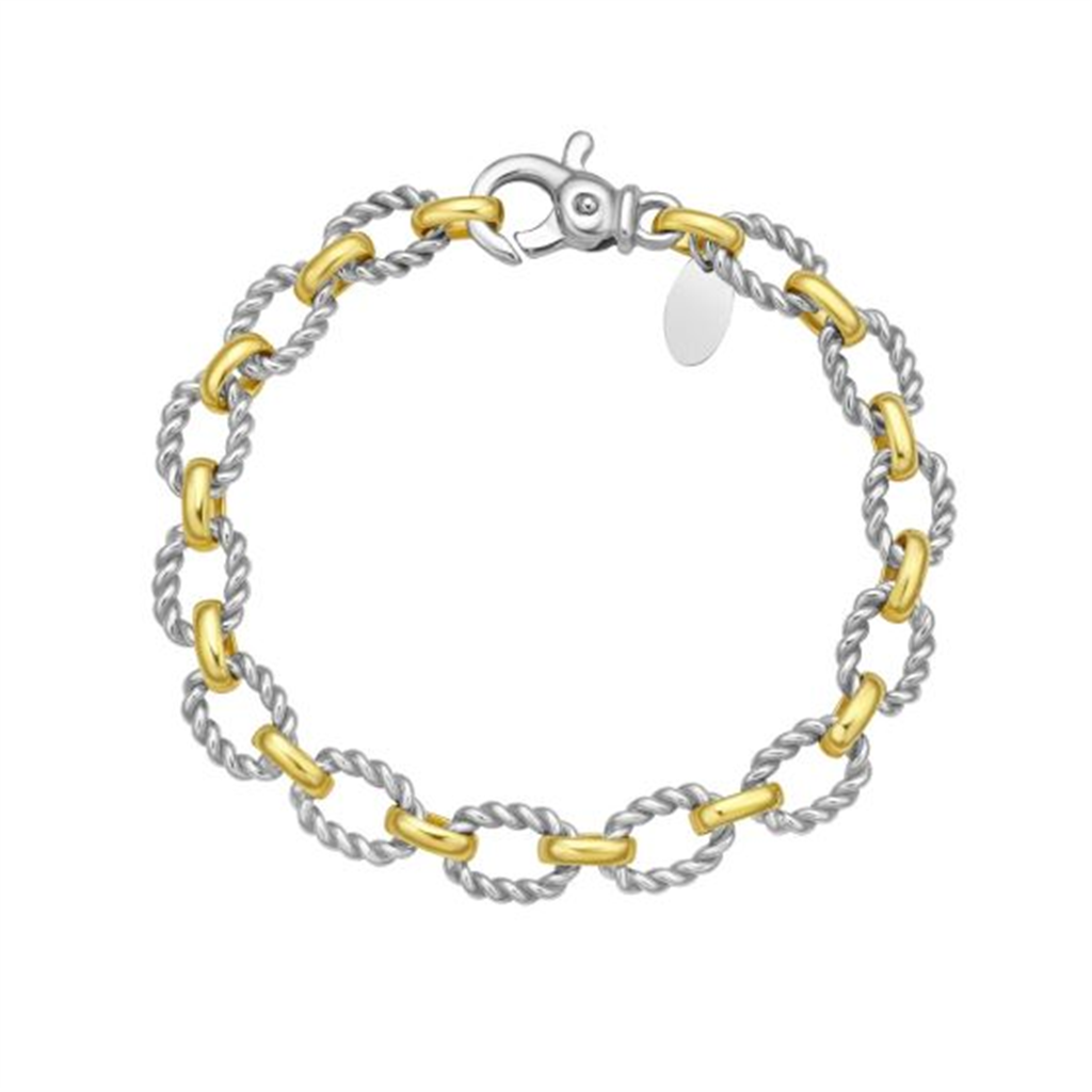 Sterling Silver And 18K Yellow Gold Alternating Oval Link Italian Cable Chain Bracelet 7.25