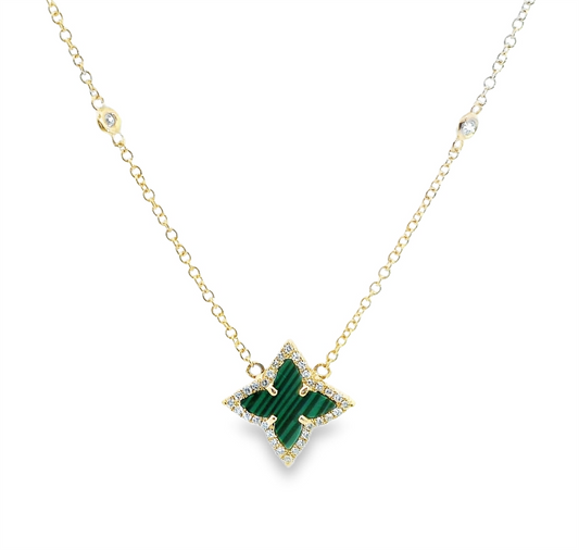 14K Yellow Gold Malachite And Diamond Necklace