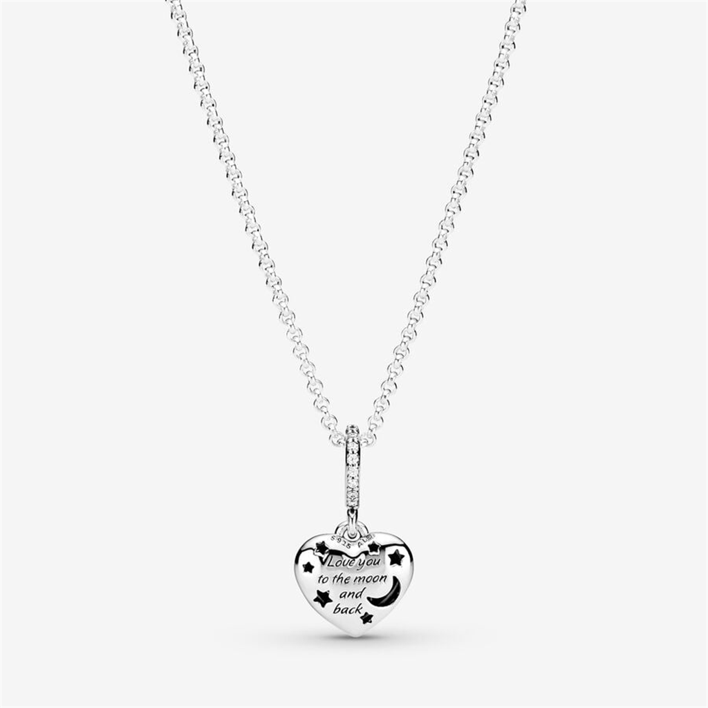 Pandora Sparkling Blue Moon & Stars Heart Necklace 50