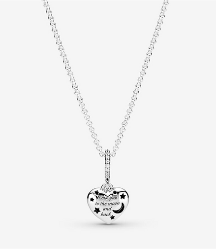 Pandora Sparkling Blue Moon & Stars Heart Necklace 50"
