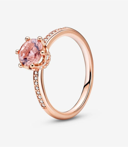 Pandora Timeless Pink Sparkling Crown Solitaire Ring Size 7