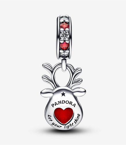 Pandora Moments Red Nose Reindeer Murano Dangle Charm