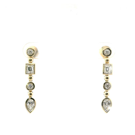 14K Yellow Gold Geometric Bezel Drop Earrings