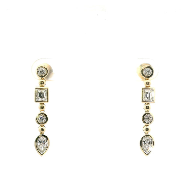 14K Yellow Gold Geometric Bezel Drop Earrings