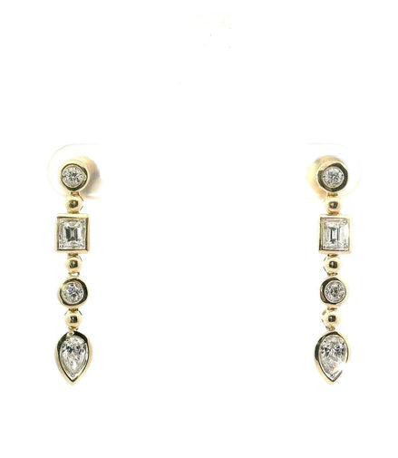 14K Yellow Gold Geometric Bezel Drop Earrings