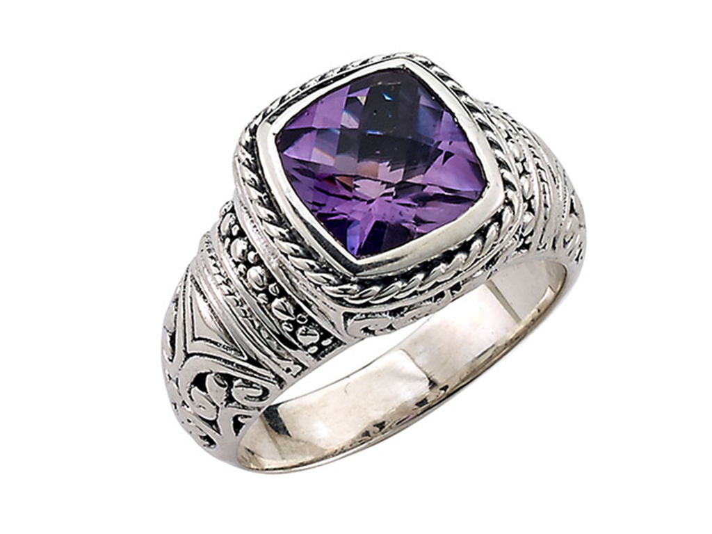 Samuel B Sterling Silver Honest Cushion Cut Amethyst Ring