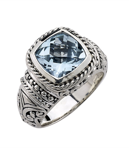 Samuel B Sterling Silver Honesty Cushion Cut Blue Topaz Ring
