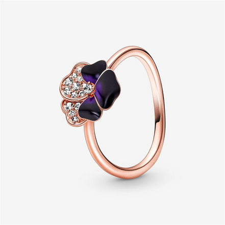 Pandora Moments Deep Purple Pansy Flower Ring Size 7.5