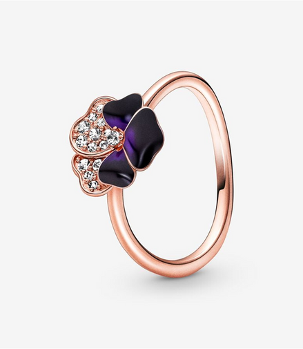 Pandora Moments Deep Purple Pansy Flower Ring Size 7