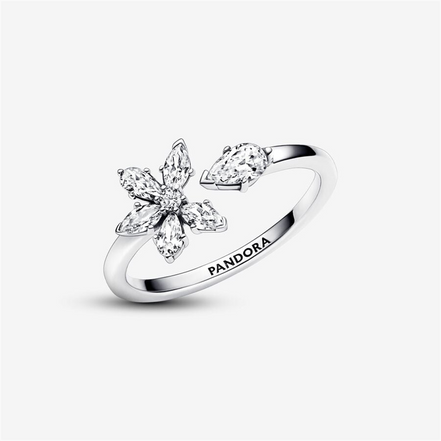 Pandora Timeless Sparkling Herbarium Cluster Open Ring Size 8.5