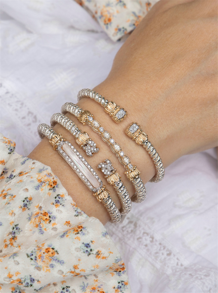 Vahan 14K Gold And Sterling Silver 4mm Diamond Bar Closed Bracelet