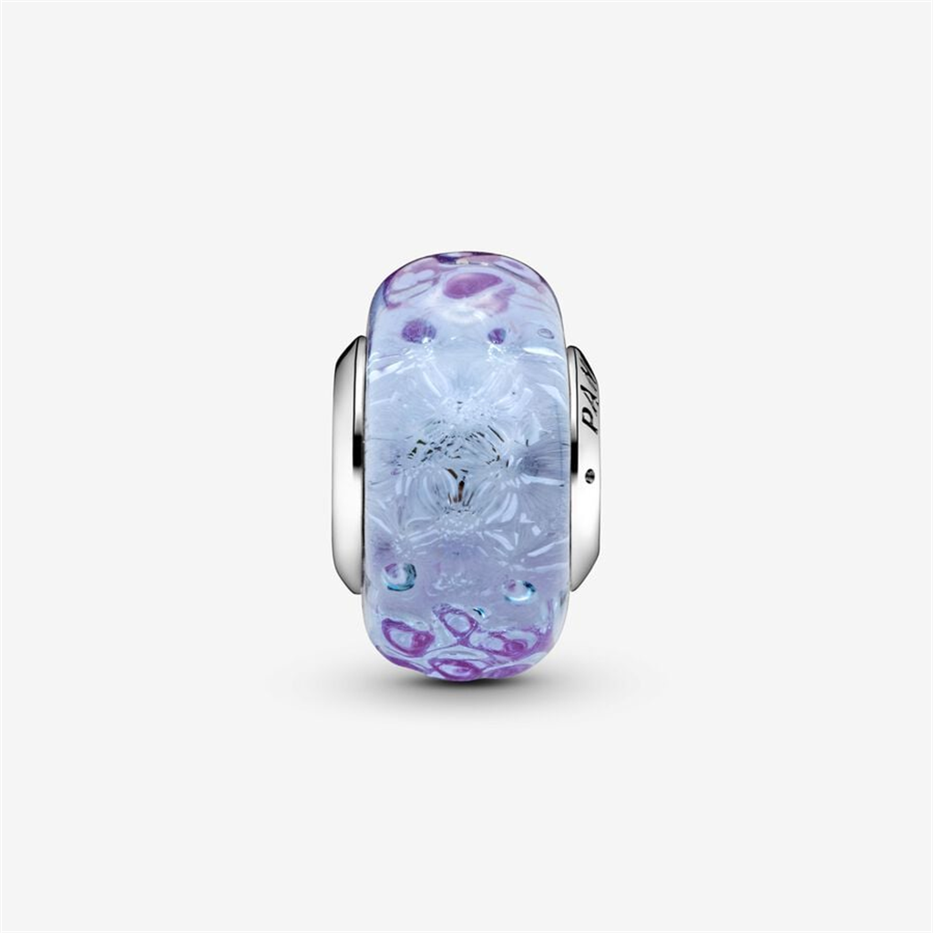 Pandora Moments Wavy Iiridescent And Lavender Murano Glass Charm