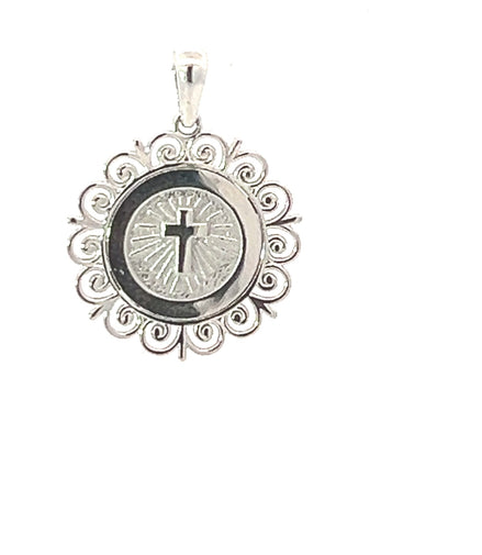 14k White Gold Cross Medallion Pendant