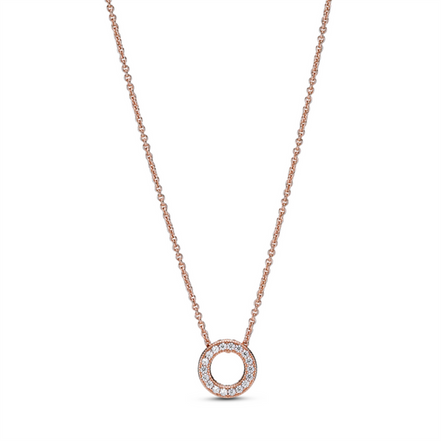 Pandora Signature Rose Logo Pavé Circle Collier Necklace 45 cm