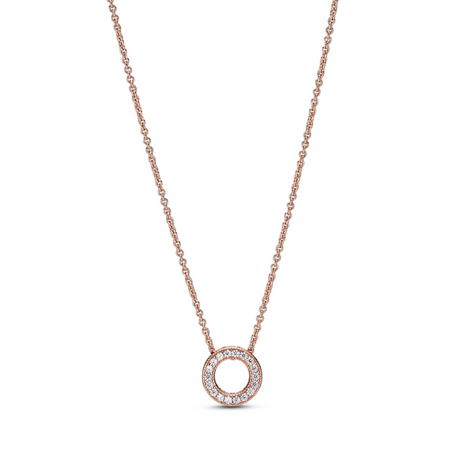 Pandora Signature Rose Logo Pavé Circle Collier Necklace 45 cm