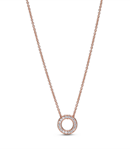 Pandora Signature Rose Logo Pavé Circle Collier Necklace 45 cm
