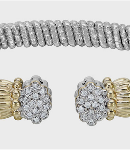 Vahan 14K Gold And Sterling Silver 6mm Diamond Open Cuff Bracelet