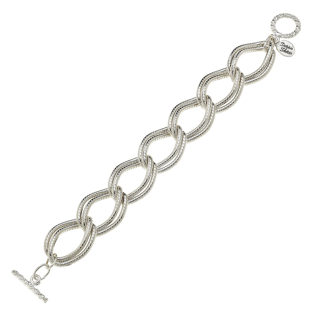 Susan Shaw Silver Textured Double Link Chain Bracelet