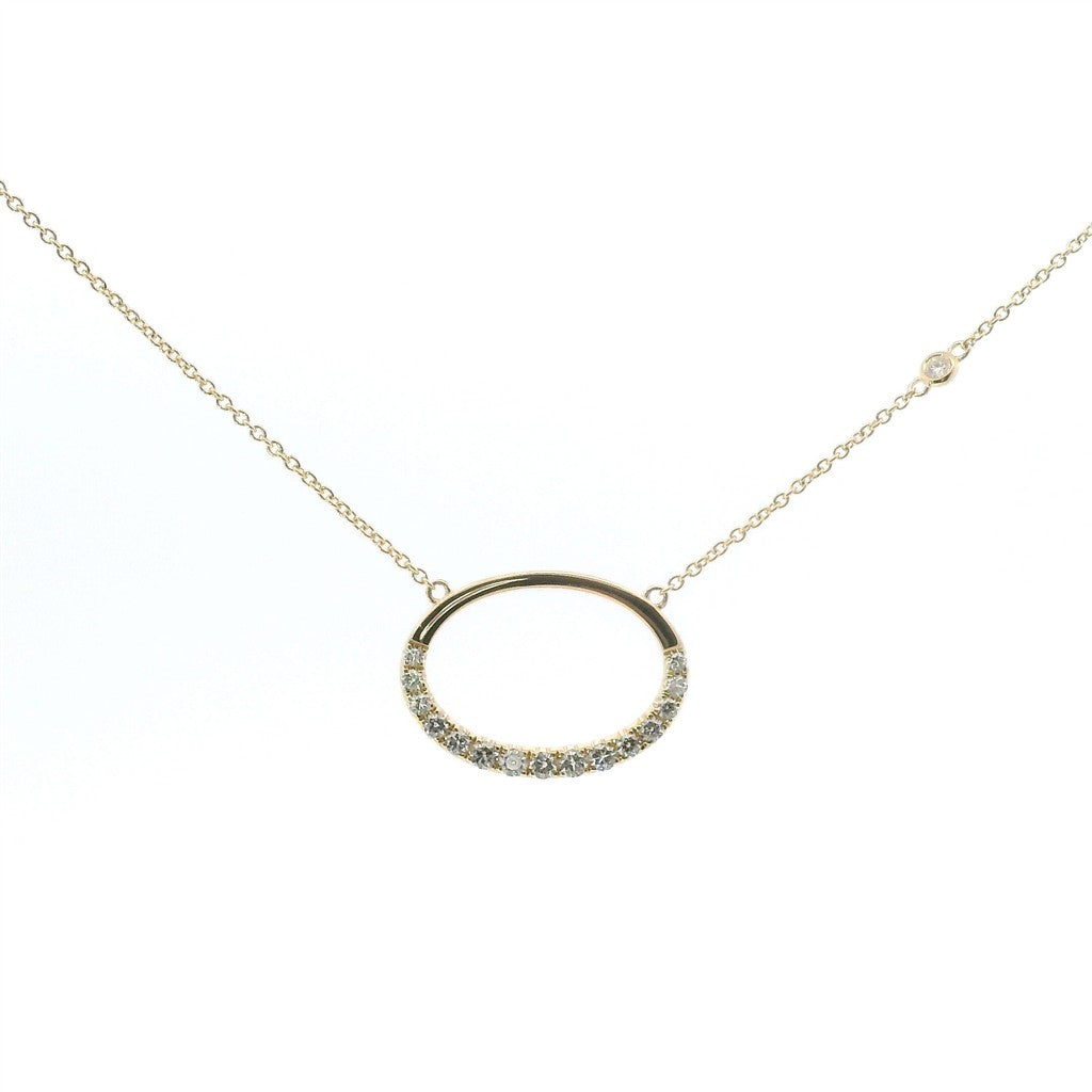 14K Yellow Gold Diamond Oval Pendant Necklace