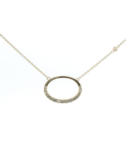 14K Yellow Gold Diamond Oval Pendant Necklace