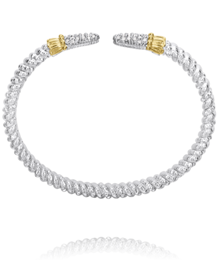 Vahan 14K Gold And Sterling Silver Diamond Point 4mm Open Cuff Bracelet