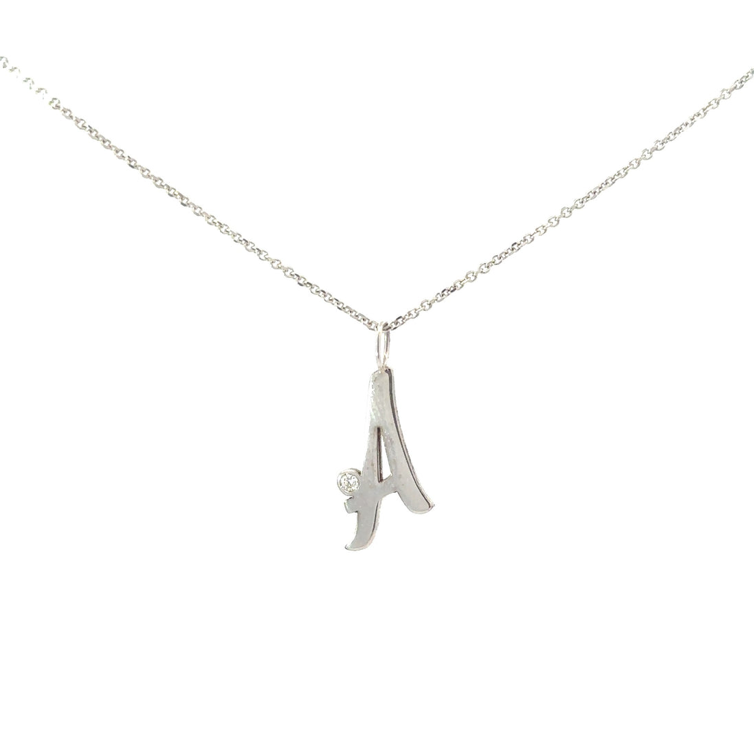 114Kwg 5Mm Script Letter "A" With Diamond Bezel and chain