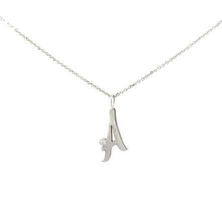 114Kwg 5Mm Script Letter "A" With Diamond Bezel and chain