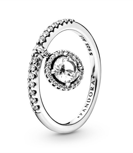 Pandora Timeless Dangling Round Clear Sparkly Ring Size 7