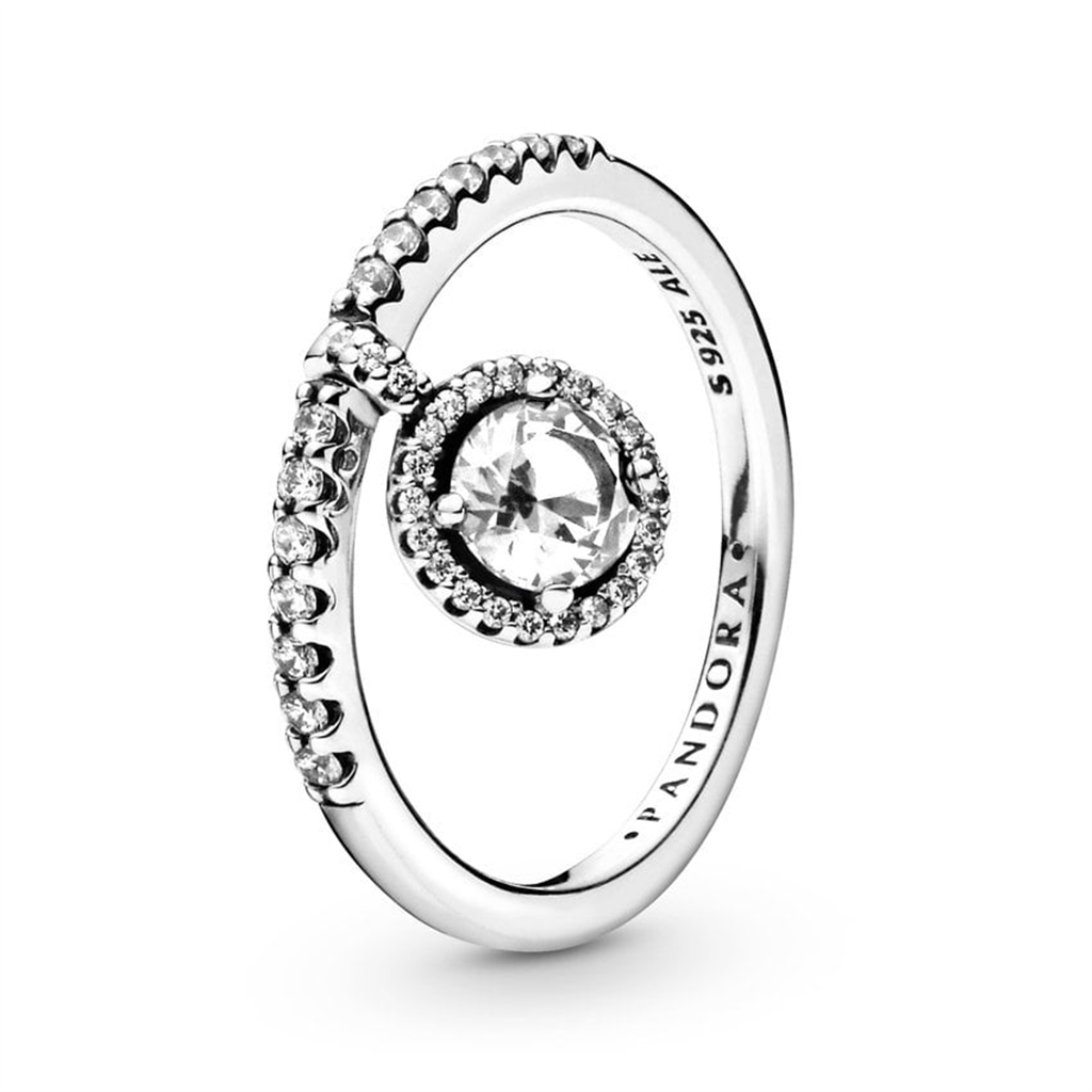 Pandora Timeless Dangling Round Clear Sparkling Ring Size 6