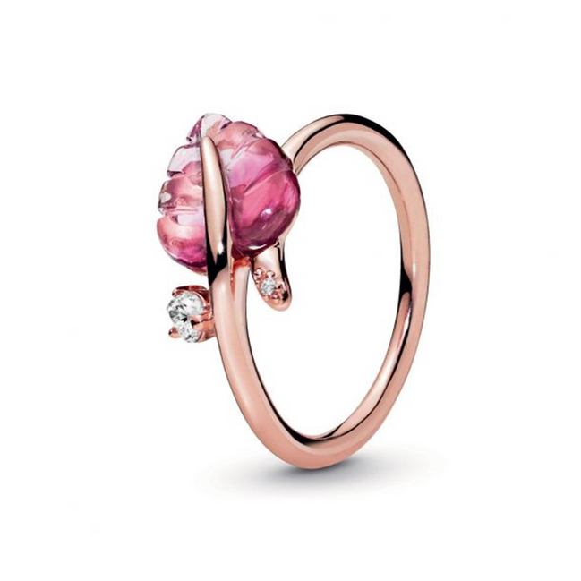 Pandora Pink Murano Glass Leaf Ring Size 5