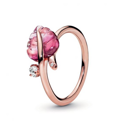 Pandora Pink Murano Glass Leaf Ring Size 5