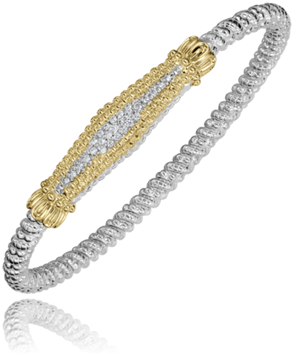 Alwand Vahan 14K Yellow Gold and Sterling Silver Diamond Cluster 4mm Closed Bracelet