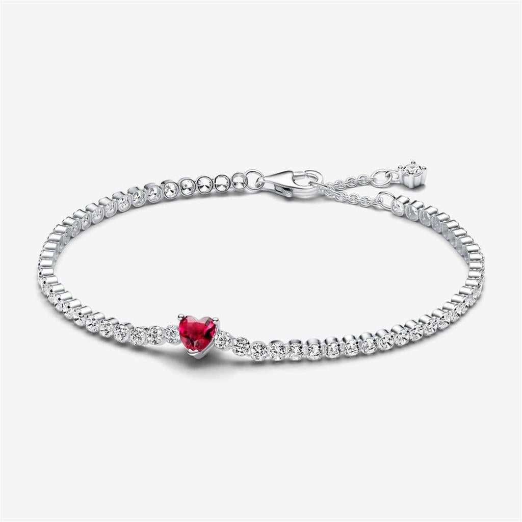 Pandora Timeless Red Sparkling Heart Tennis Bracelet Size 18