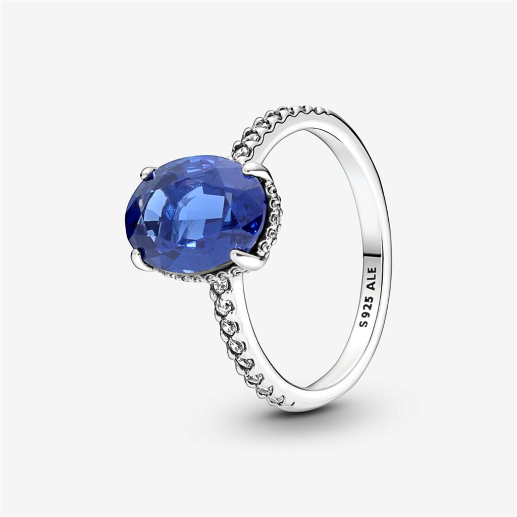 Pandora Timeless Sparkling Statement Blue Halo Ring Size 9