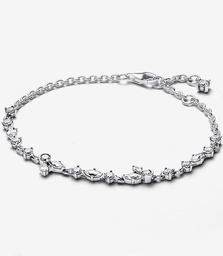 Pandora Timeless Sparkling Herbarium Cluster Chain Bracelet Size 18