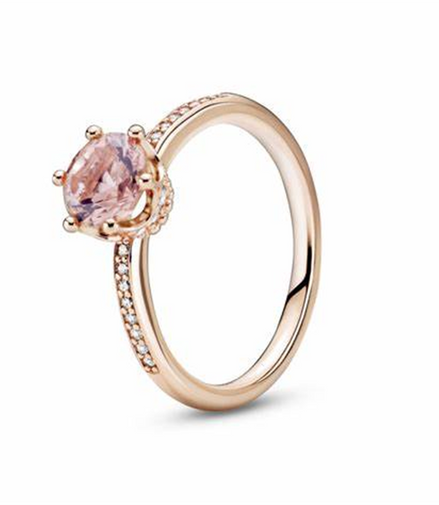 Pandora Moments Pink Sparkling Crown Solitaire Ring Size 5