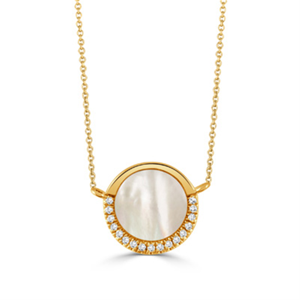 White Orchid Diamond And Mother Of Pearl Pendant Necklace