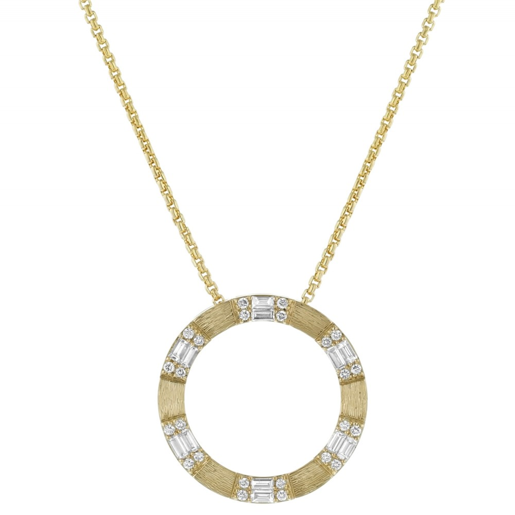 Oro Alexander 14K  Gold 1 CTW Baguette And Round Cut Diamonds Large Circle Shape Necklace