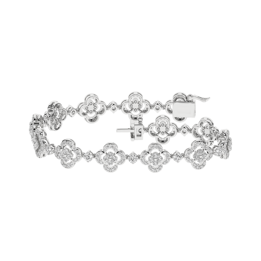 14K White Gold 4 CTW Lab Grown Diamond Round Clover Bracelet