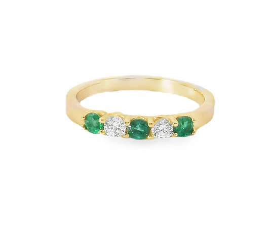 14K Yellow Gold Diamond And Emerald 5 Stone Ring